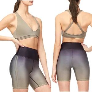 Good American Core Plunge Sports Bra Bronze Gold GA Compression Deep V Cross 2 M